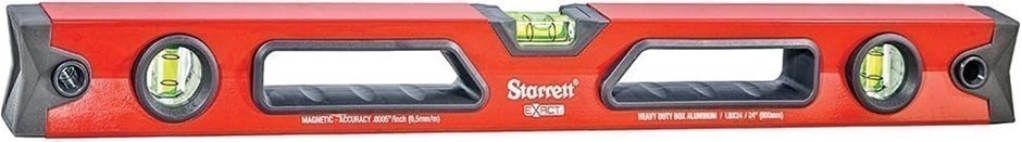 STARRETT 600mm Exact Aluminum Box Beam Level with 3 Block Vials. Model KLBX