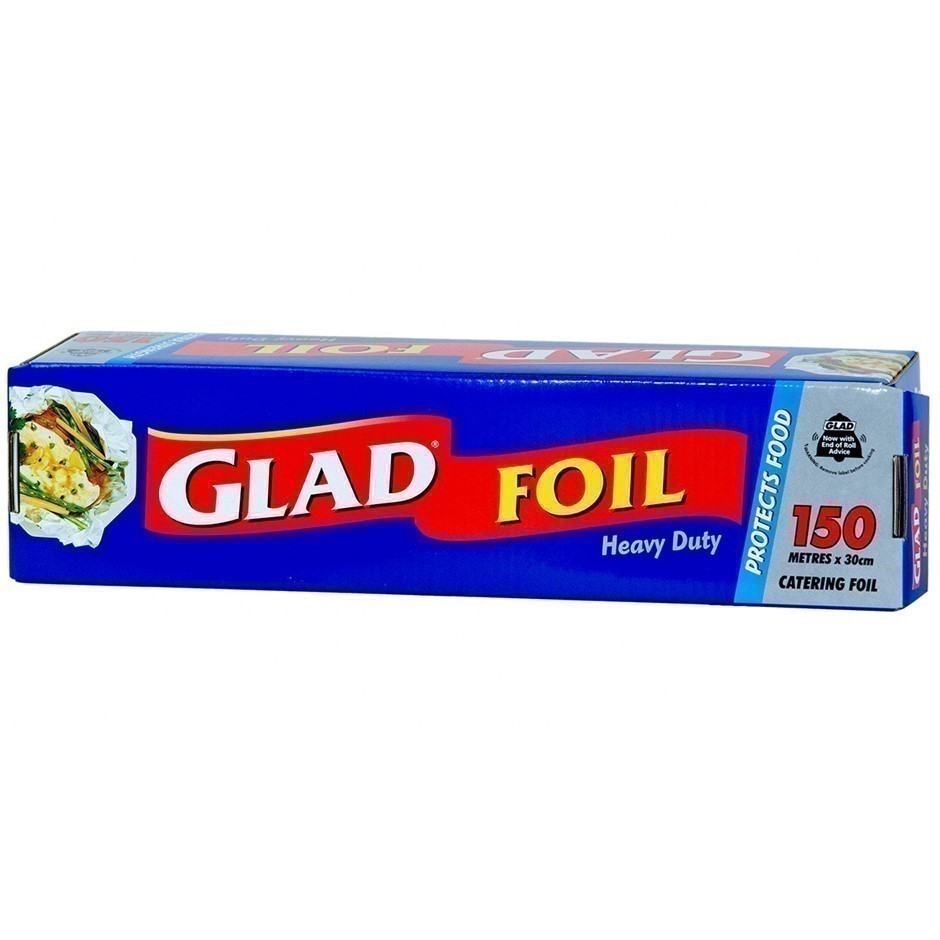 2 x GLAD Foil Heavy Duty, 150m x 30cm. N.B. Damaged packaging.
