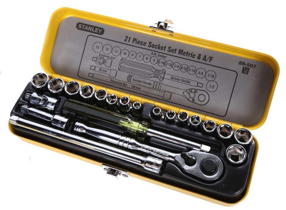 STANLEY 21pc 1/4ins Dr. Socket Set,.