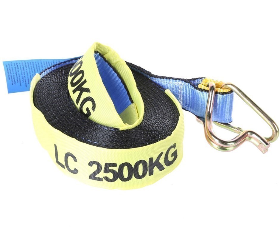 2 x Winch Replacement Straps 50mm x 11M c/w Hook & Keeper, L/C 2500kg with