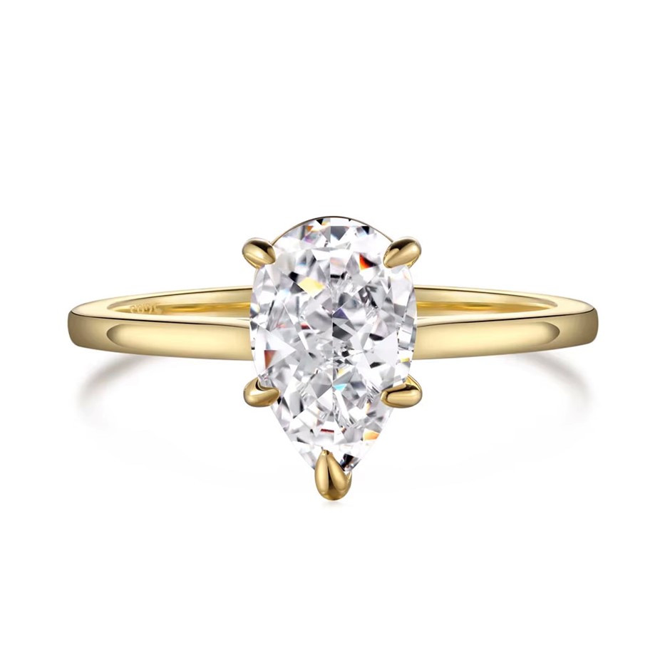 1.5ct Pear 8A Cubic Zirconia 18K Gold Filled 925 Silver Ring - Size 9