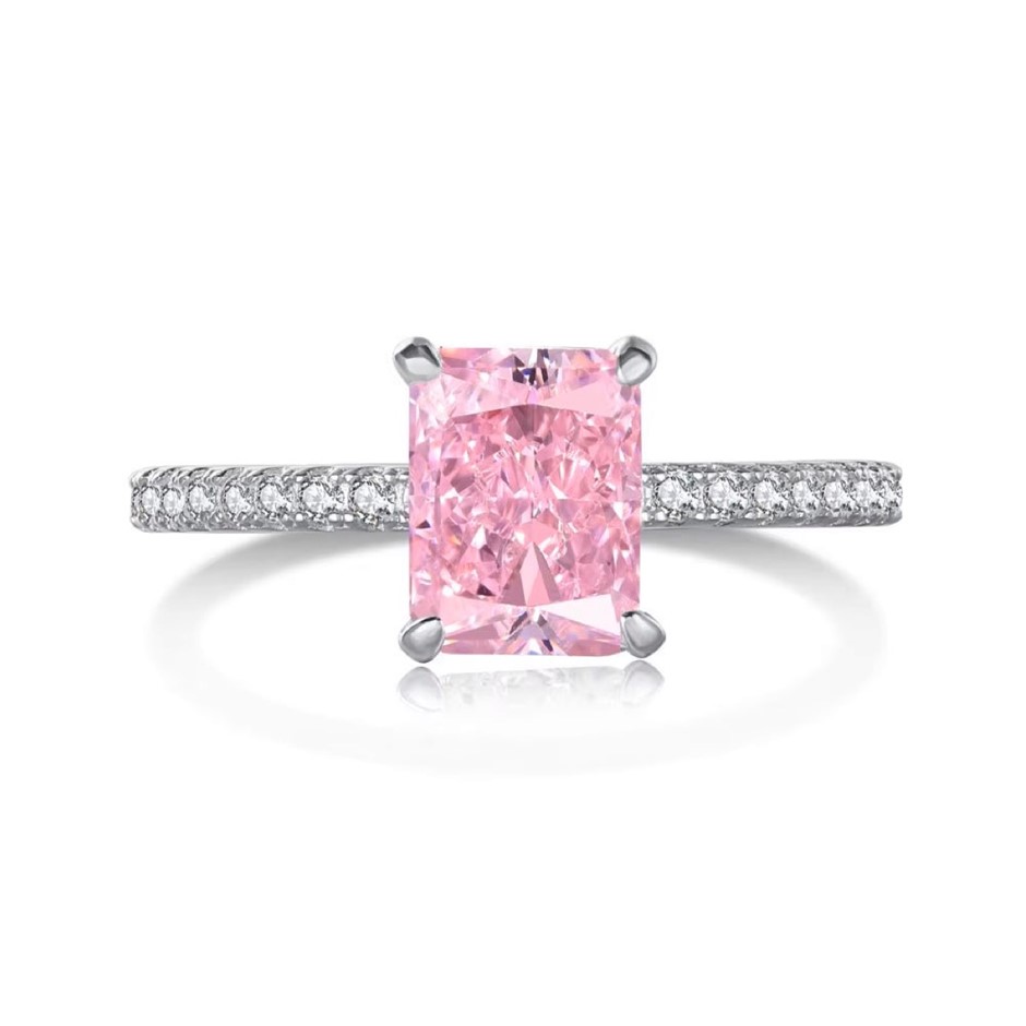 2ct Rectangle 8A Cubic Zirconia 925 Silver Ring - Size 9