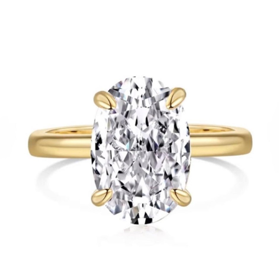 4.0ct Oval 8A Cubic Zirconia 18K Gold Filled 925 Silver Ring - Size 9