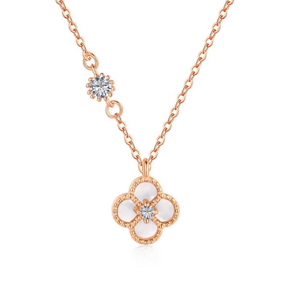 Rose Gold Filled 925 Silver 5A Cubic Zirconia Clover Pendant Necklace
