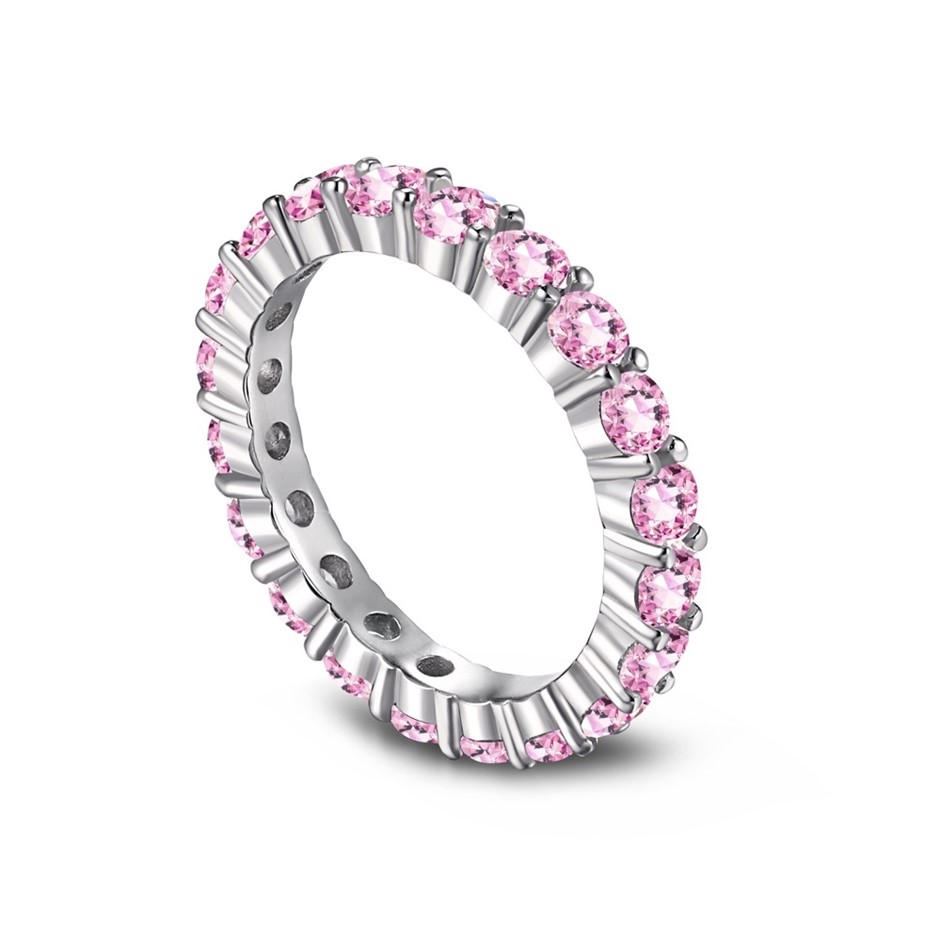 3mm 925 Sterling Silver Pink 5A Cubic Zirconia Band Ring - Size 6