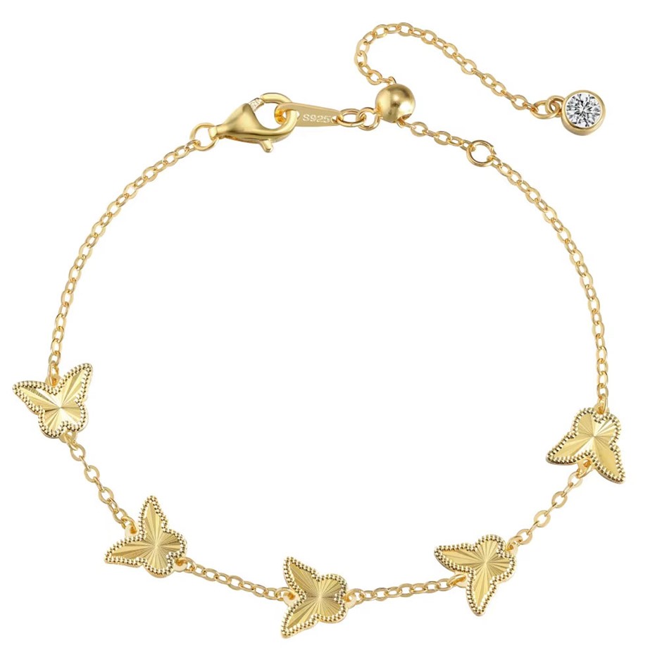 Butterfly with 5A Cubic Zirconia 14K Gold Filled 925 Silver Bracelet