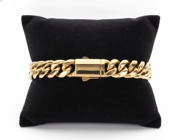 18k Italy Stamped Yellow Gold Filled Bracelet-Quality Guarantee-17.5cm-10mm