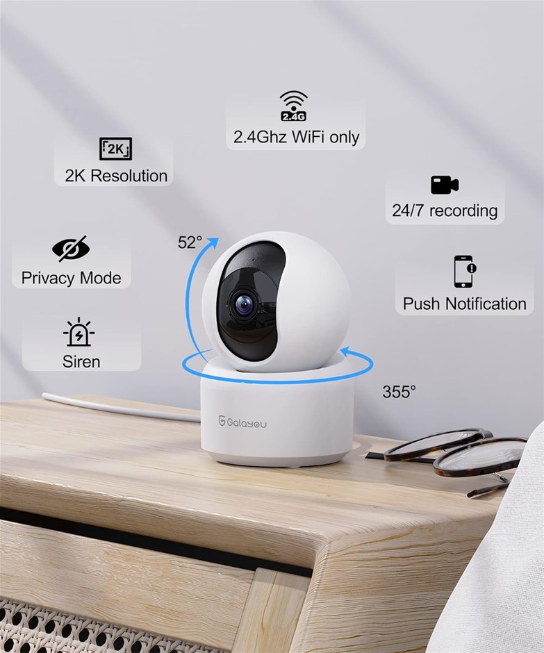 GALAYOU Indoor Security Camera 2K, Pet Camera, 360 Degree WiFi Home Securit