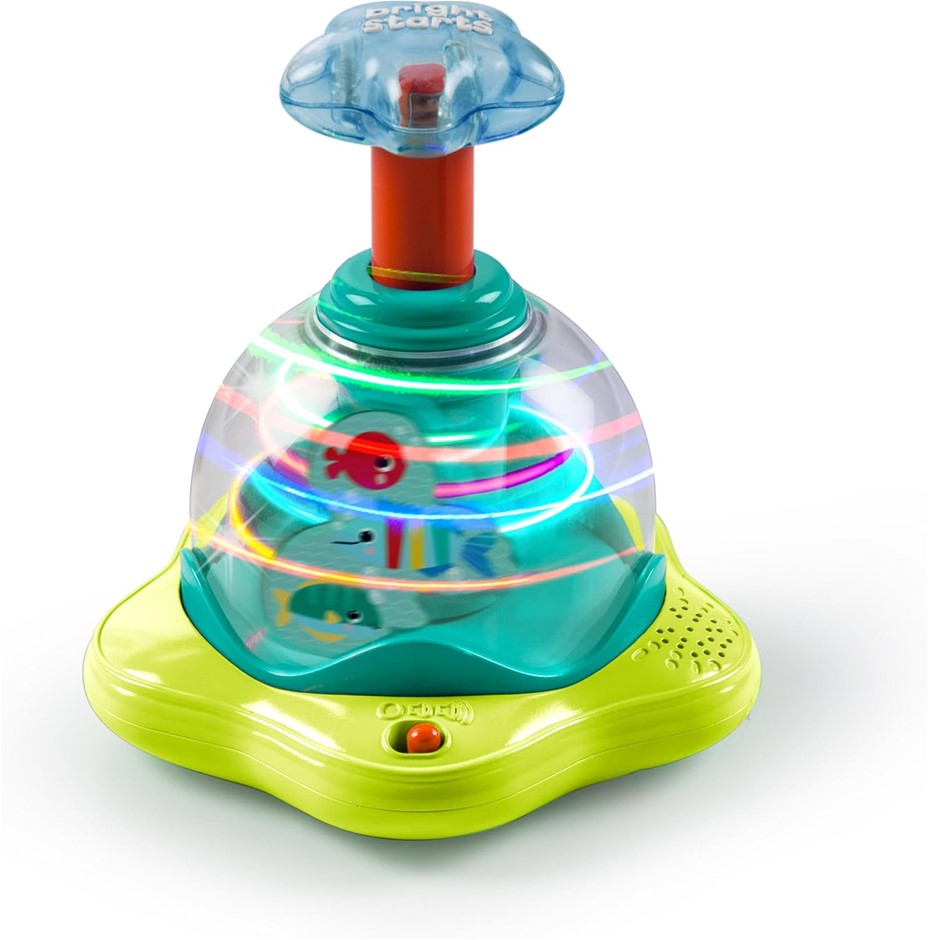 Bright Starts Press and Glow Spinner Cause and Effect Musical Baby Toy, Age