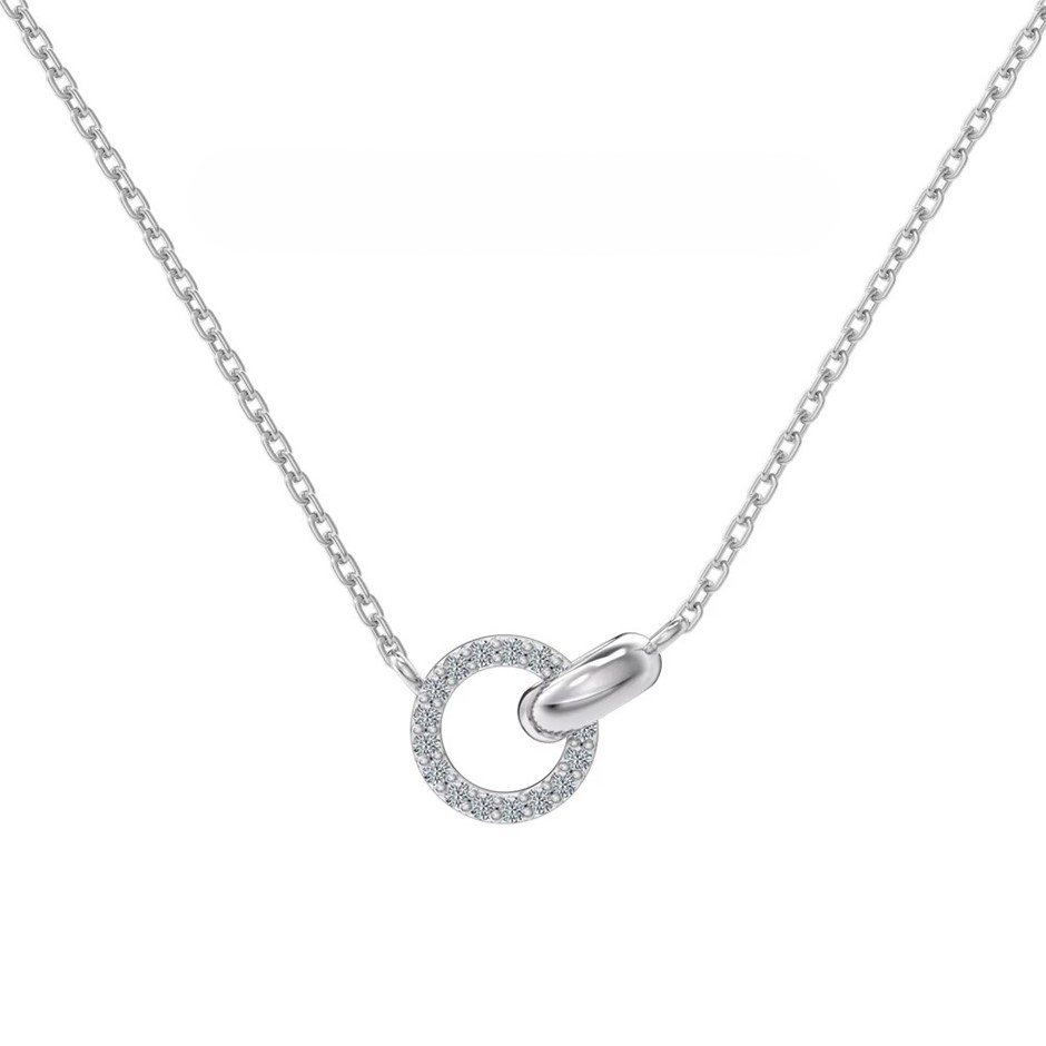 0.085ct Lab Created Moissanite 925 Silver Toggle Link Pendant Necklace