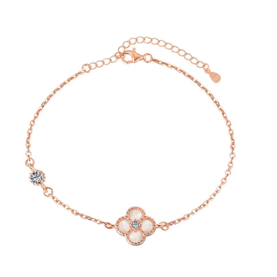 Four Leaf Clover Cubic Zirconias 925 Silver Tennis Bracelet