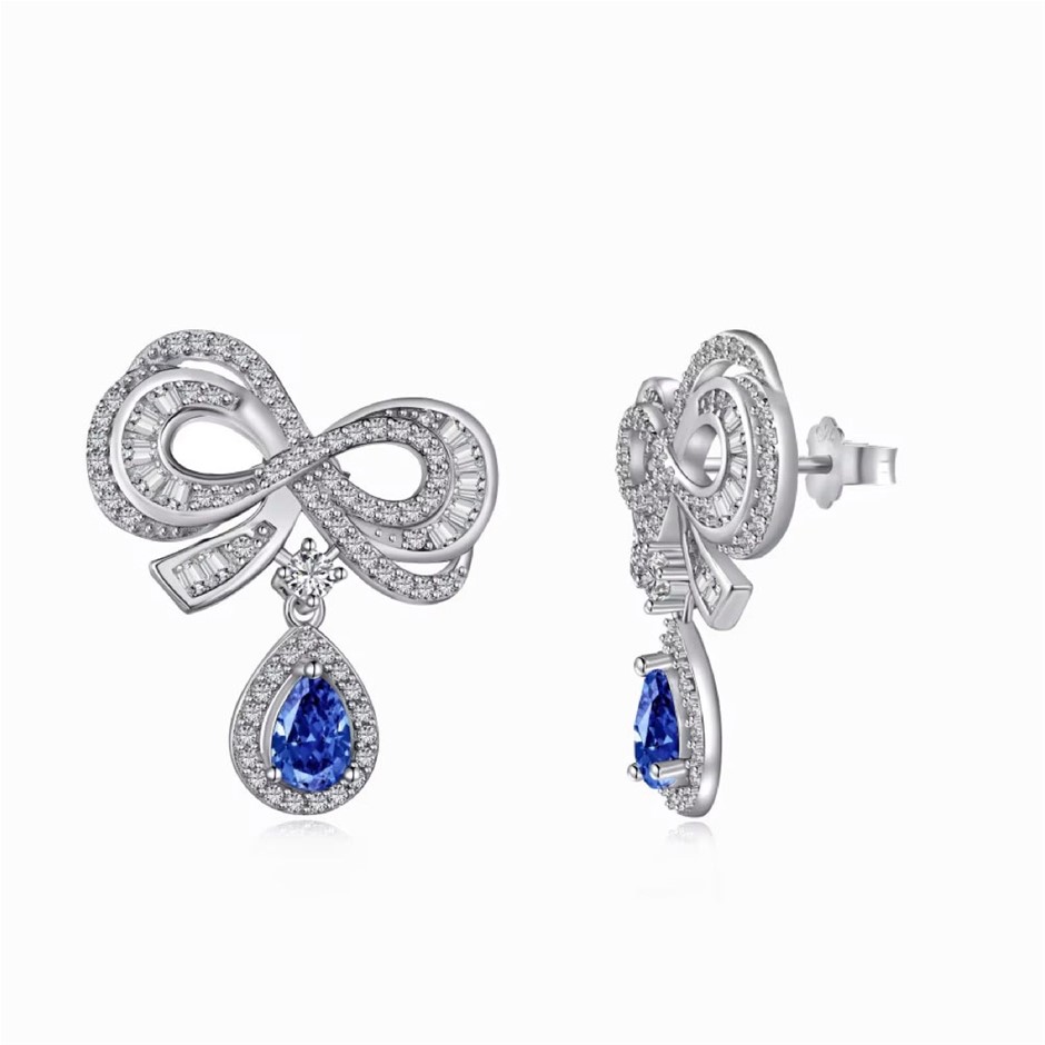 Ribbon Cubic Zirconias 925 Sterling Silver Dangling Earrings