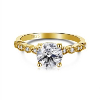 7mm Round  Cubic Zirconia 18K Gold Filled 925 Silver Ring - Size 7
