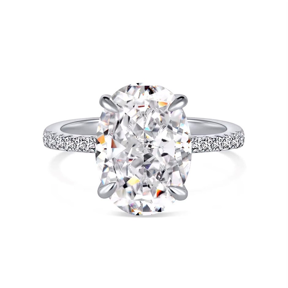 4.0ct Oval Cubic Zirconia 925 Sterling Silver Ring - Size 8