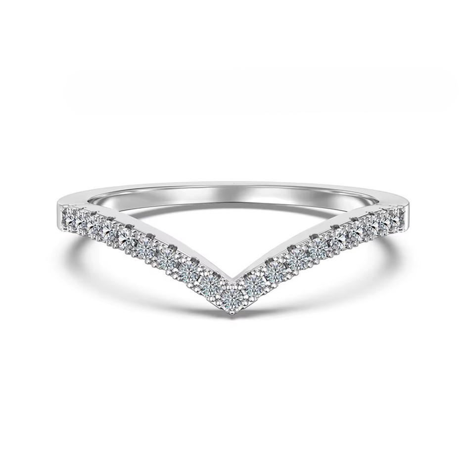 0.19ct Lab Created Moissanite 925 Silver Band Ring - Size 7
