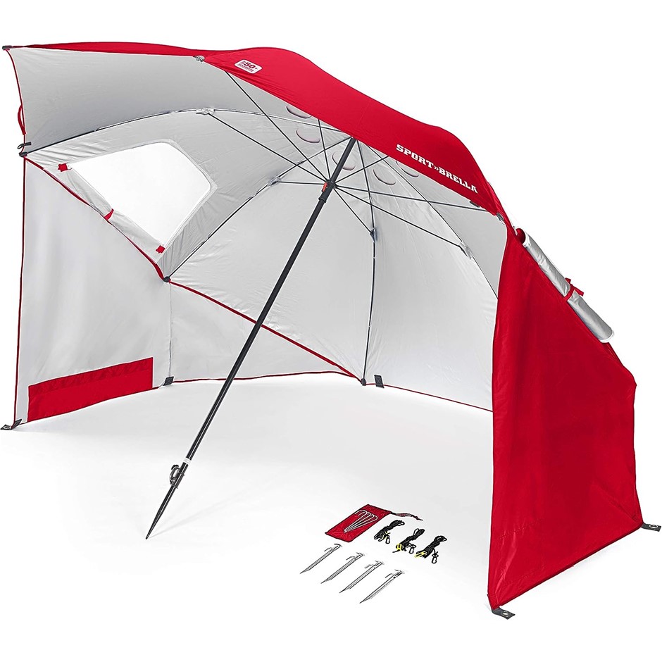 SPORT-BRELLA SPF 50+ Sun and Rain Canopy Umbrella, 8ft, Includes Stakes and