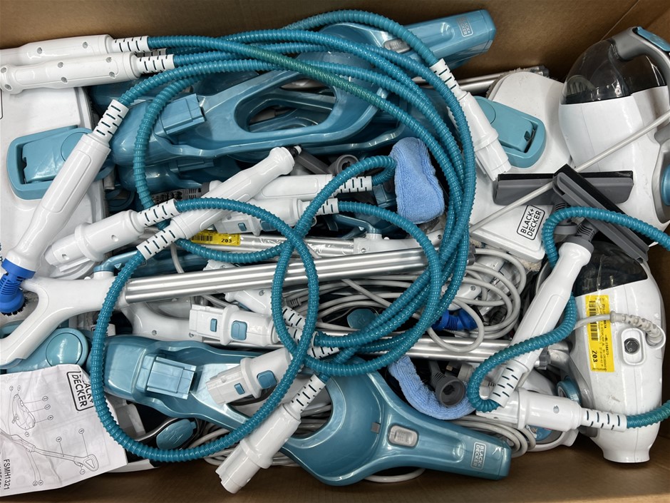 8 x BLACK + DECKER Steam Mops. NB: Minor use, Missing Parts, Not In origina