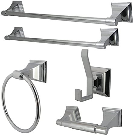 2 x KINGSTON BRASS Bathroom 5 Piece Accesories Set, 18-Inch & 24-Inch Towel