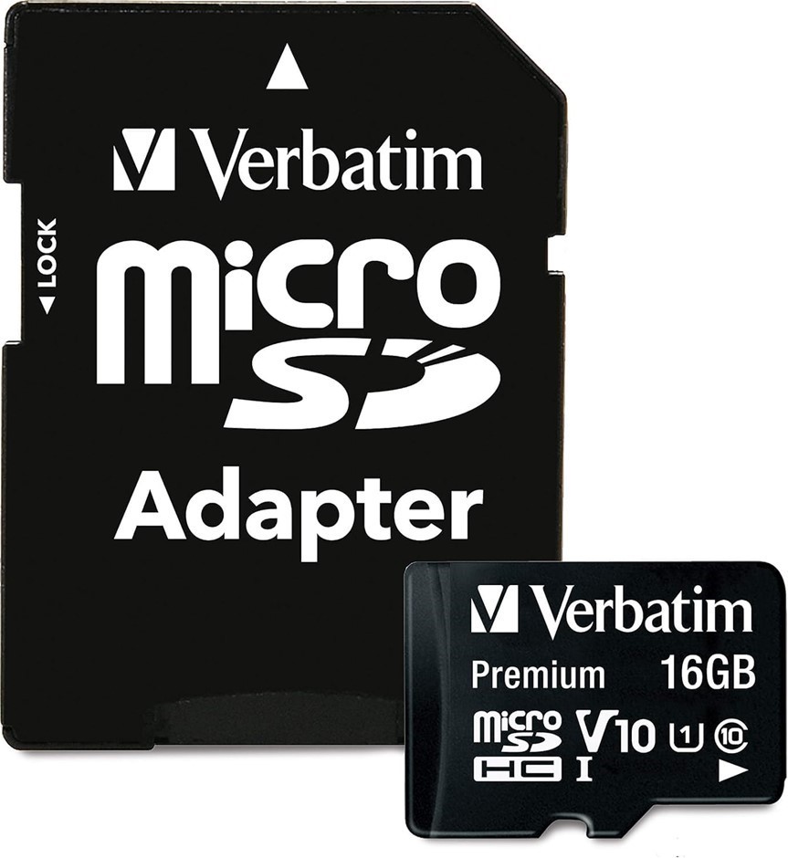 VERBATIM 16GB Premium microSDHC Memory Card with Adapter UHS-I V10 Class 10