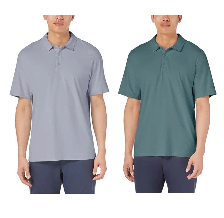 2 x SIGNATURE Men's Performance Polos, Size S, Grey & Green, 7771461.