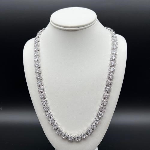 18K White Gold -Filled Chain Necklace AAA+ Cubic Zirconia - 55.8cm