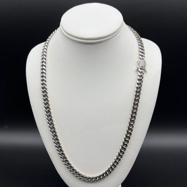 Silver-Filled Cuban Necklace with AAA+ Cubic Zirconia Clasp, 8MM - 55.8cm