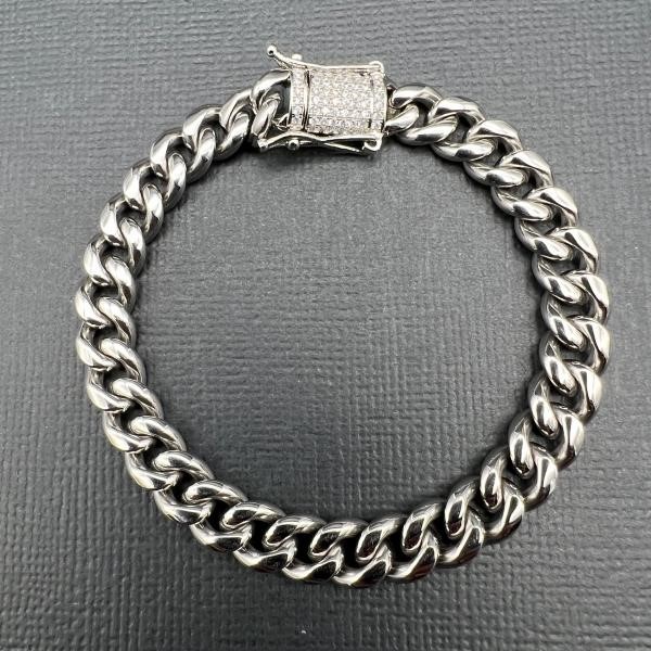 Silver-Filled Cuban Bracelet with AAA+ Cubic Zirconia Clasp, 8MM - 20.3cm