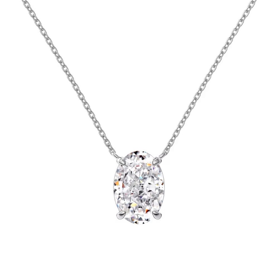 1.5ct 925 Sterling Silver 8A Cubic Zirconias Oval Pendant Necklace