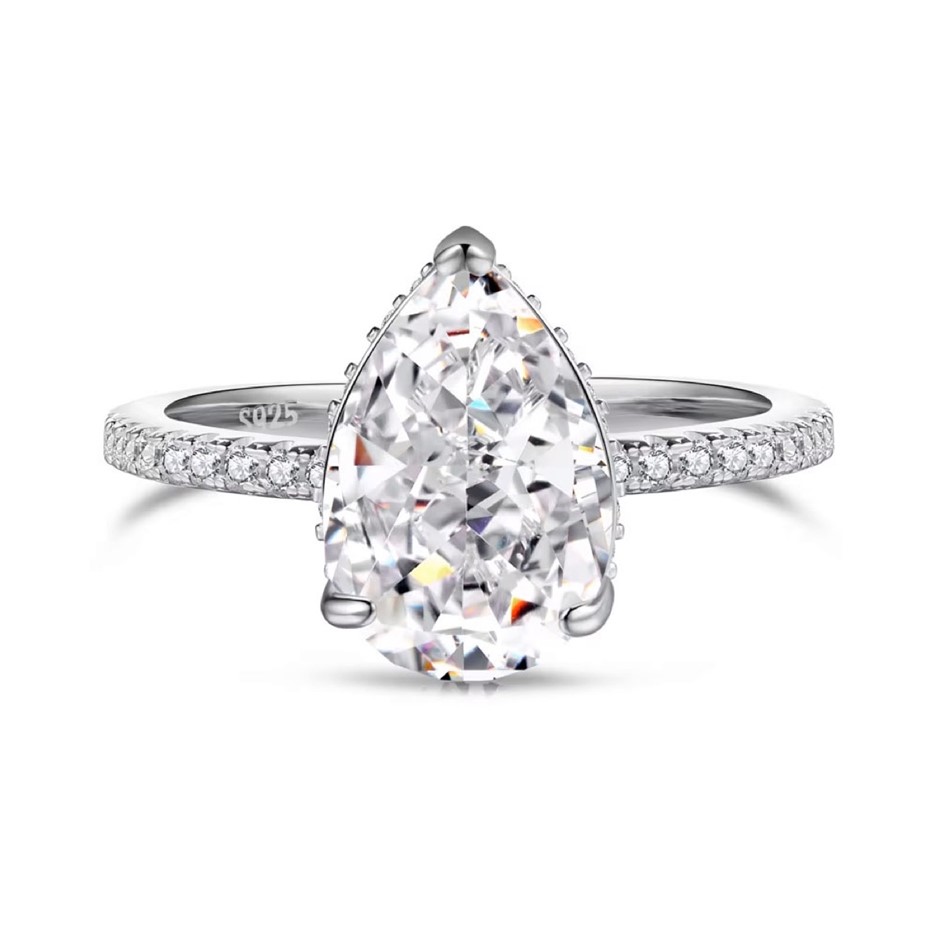 2.75ct Pear 8A Cubic Zirconia 925 Sterling Silver Ring - Size 8