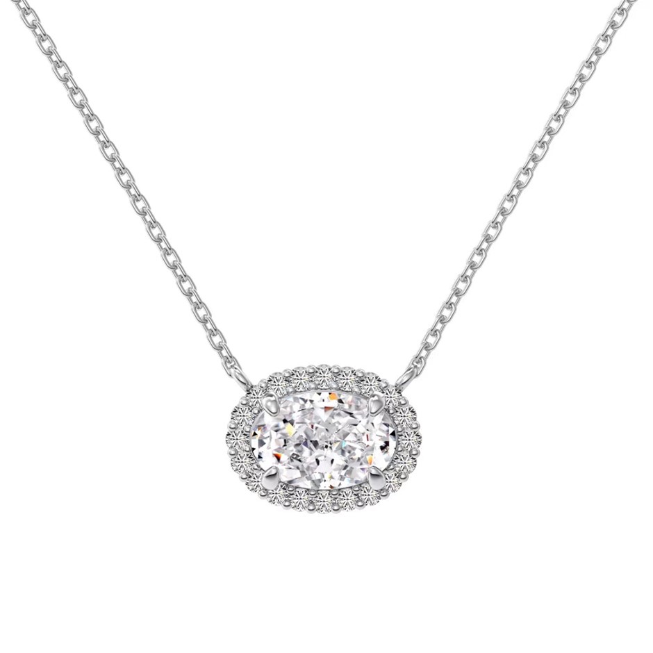 1.5ct 925 Sterling Silver 8A Cubic Zirconias Oval Pendant Necklace
