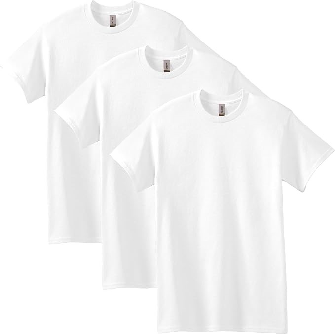 Gildan 5 pack Unisex Adult Heavy Cotton T-Shirt, Style G5000, L White. NB: