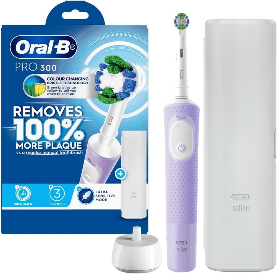 ORAL-B Pro 300 Lilac Electric Toothbrush, Lavender. NB: minor use, missing