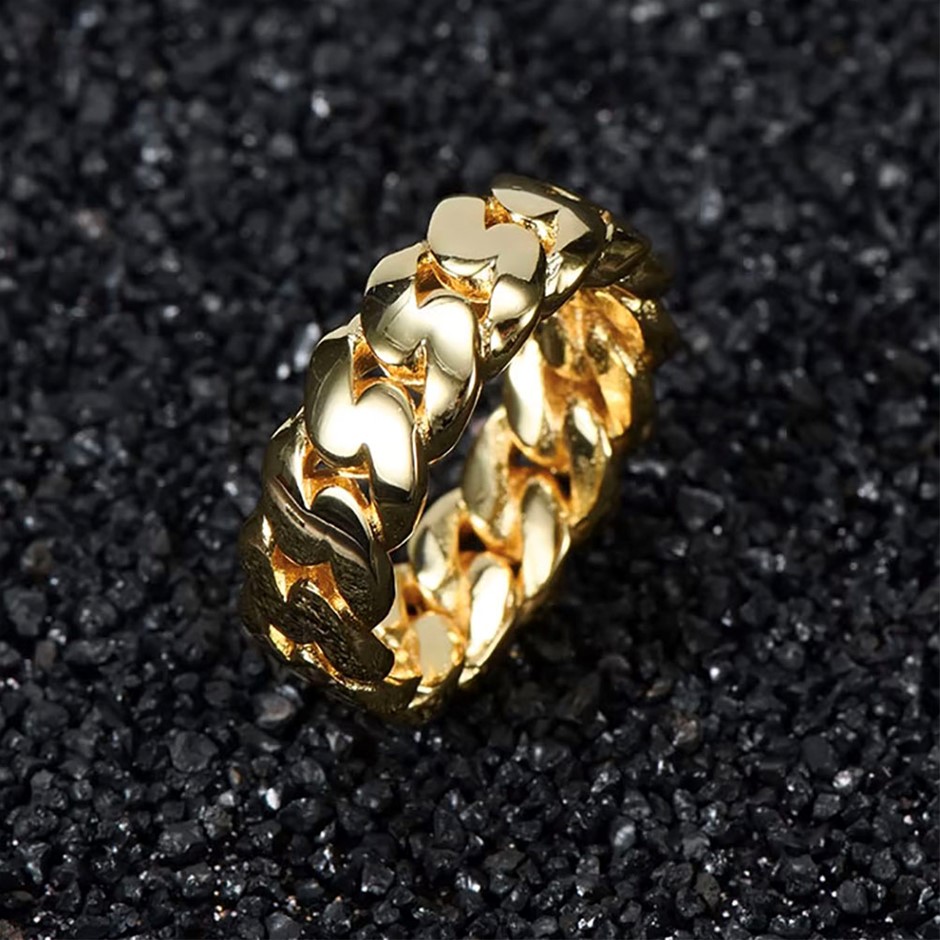 18K Gold-Filled Cuban Style Link Ring - Size 9