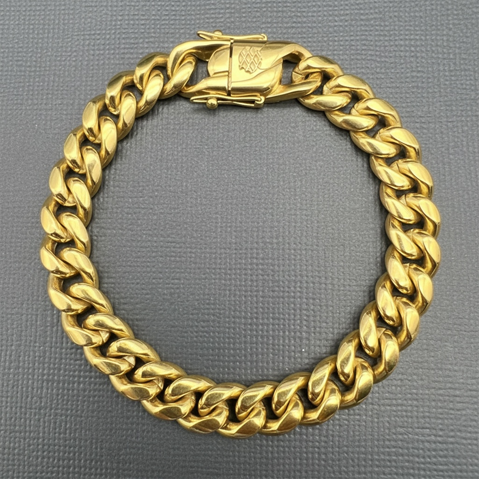 18K Gold-Filled Cuban Curb Chain Bracelet, 10MM Wide - 20.3cm