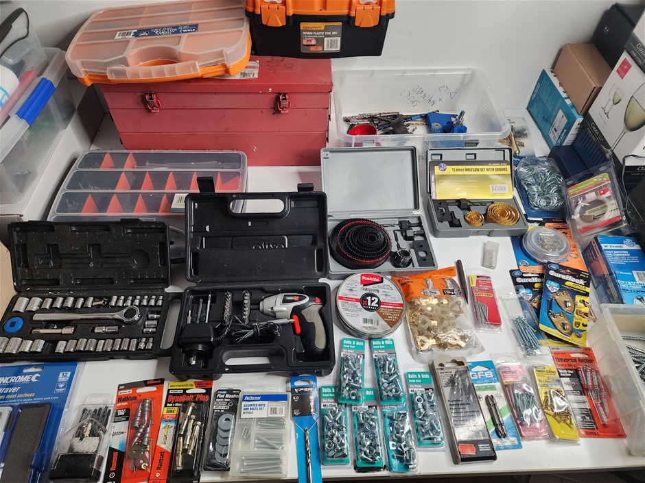 Large Mixed Hardware & Tools - Drill Bits, Toolboxes