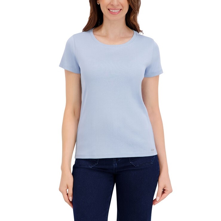 DKNY Women's Tee, Size L, 100% Organic Cotton, Dusty Blue (DBU). Buyers No