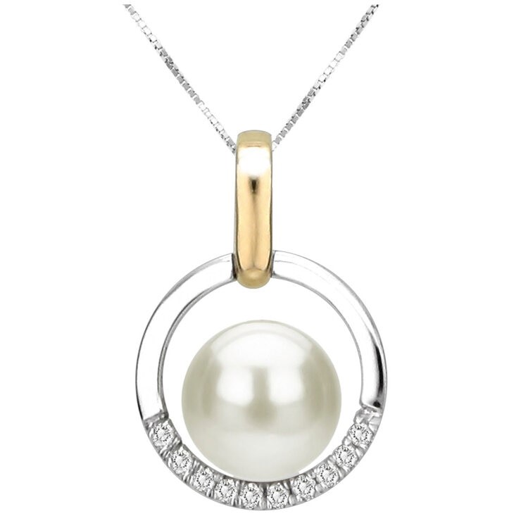 18kt Yellow White Gold, 7-8mm Cultured Freshwater Pearl & 0.05ctw Diamond P
