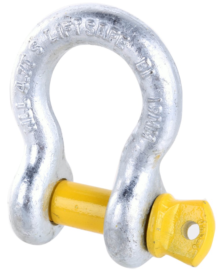6 x Bow Shackle, WLL 4.7T, Screw Pin Type, Grade S, Yellow Pin.