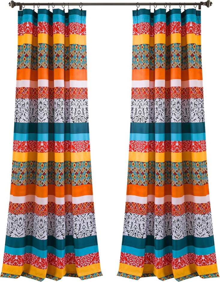 LUSH DECOR Boho Stripe Window Curtain Bohemian Geomatric Floral Design Pane