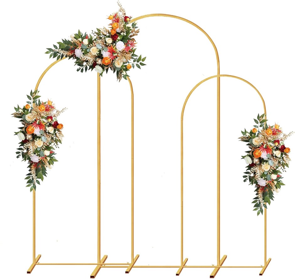 PATPROPS Metal Wedding Arch Backdrop Stand,3-Piece Gold Arch Backdrop Stand