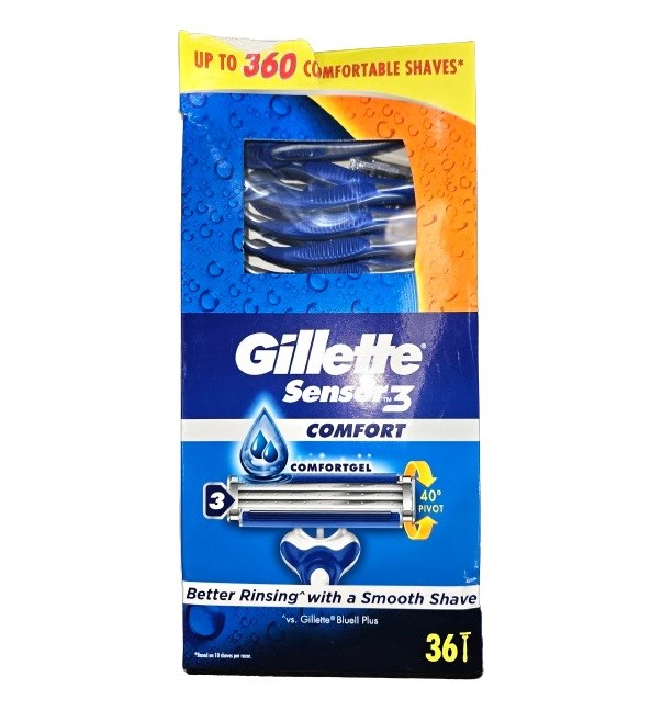 Pack of 36pc GILLETTE Sensor 3 Comfort Gel Men's Razors. NB: 1 Razor missin