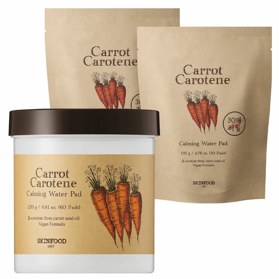 SKINFOOD Carrot Carotene Water Pads 60 Pack + 2 x 30 Pack Refill.