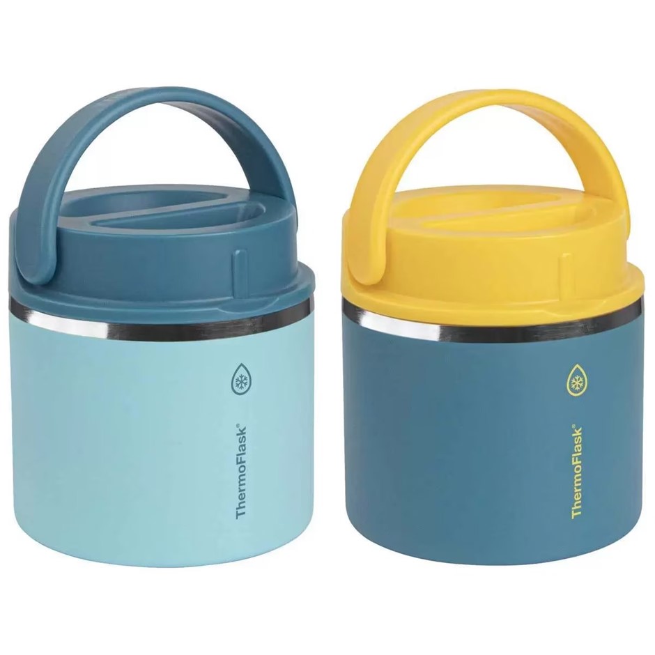 THERMOFLASK 590ml Insulated Food Jar 2 Pack Blue NB: 1 x jar is missing a h