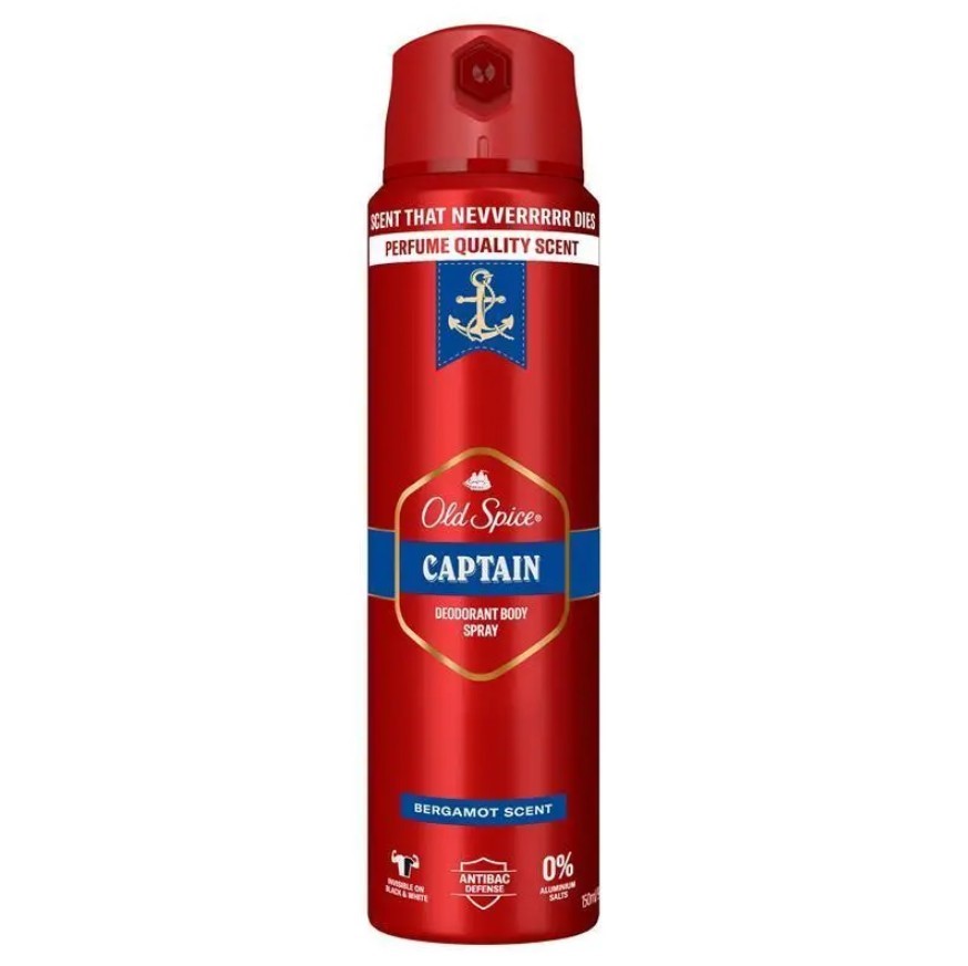 4 x OLD SPICE Captain Deodorant Body Spray, Bergamot Scent, 150ml.