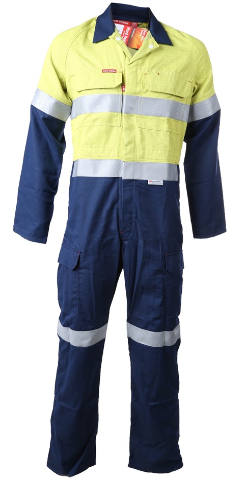 2 x HARD YAKKA Mens 2-Tone Hi-Vis Coverall, Size 92R, Yellow/Navy.