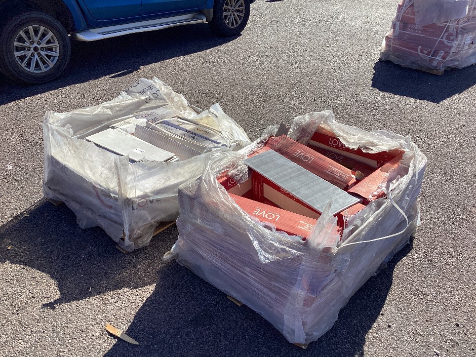 2x Pallets of Assorted Tiles Cream and Grey 20cm x 60cm