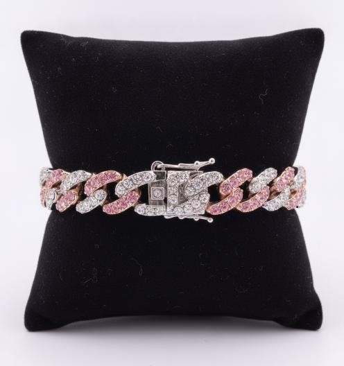 18k white Gold Filled Pink & White Bracelet stamped(18K)-20cm