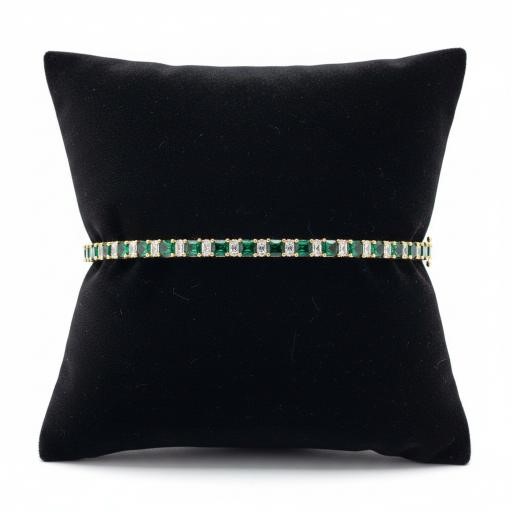 14k Rose Gold Filled Princess Cut -Green,White Stones Tennis Bracelet