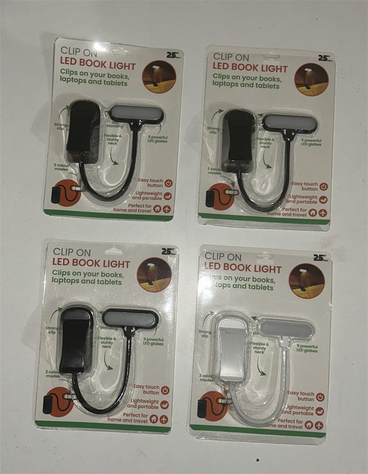 4x Clip-On LED Book Lights