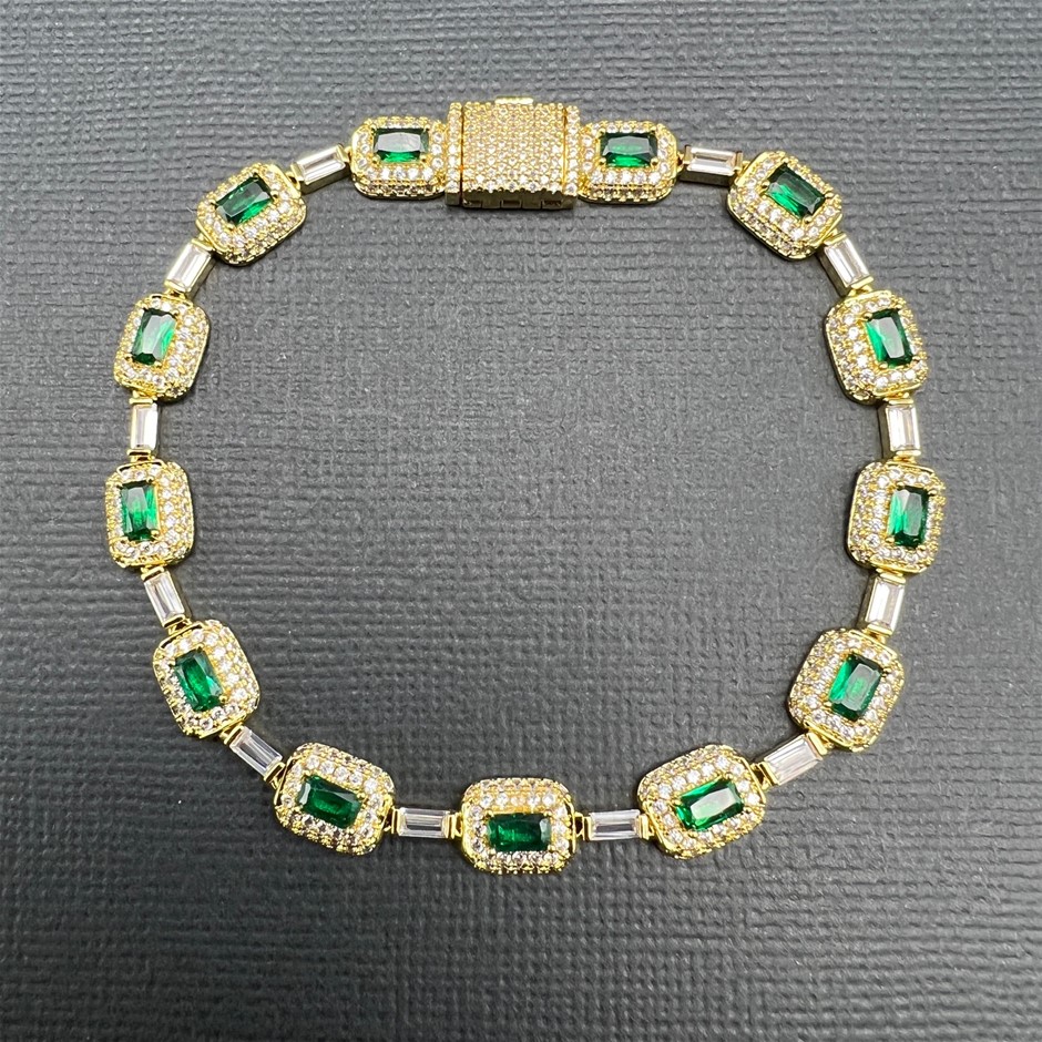 18K Gold-Filled Chain Bracelet with AAA Cubic Zirconia's - 20.3cm